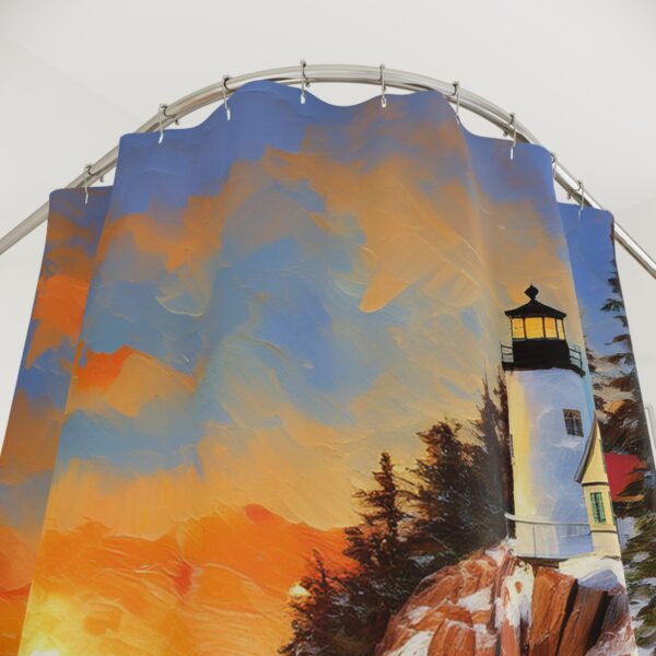 Winter Sunset Impressionism Bass Harbor Head Lighthouse Shower Curtain - Image 2