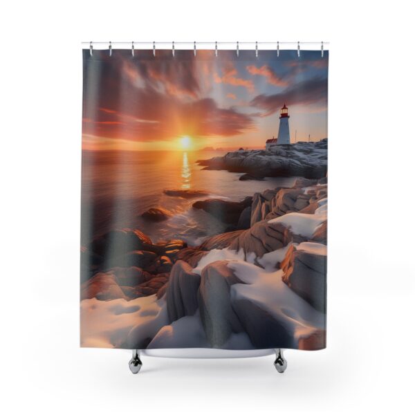 Winter Sunset at Peggy's Cove Lighthouse Shower Curtain Bohemian