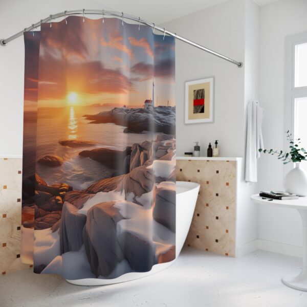 Winter Sunset at Peggy's Cove Lighthouse Shower Curtain Bohemian - Image 4