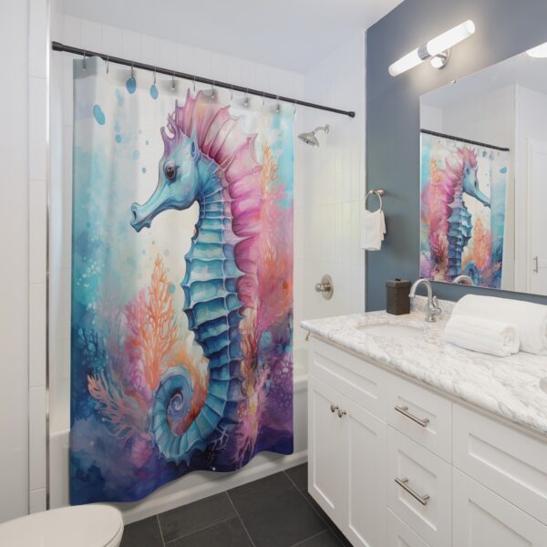 Watercolor Seahorses Shower Curtain - Image 3