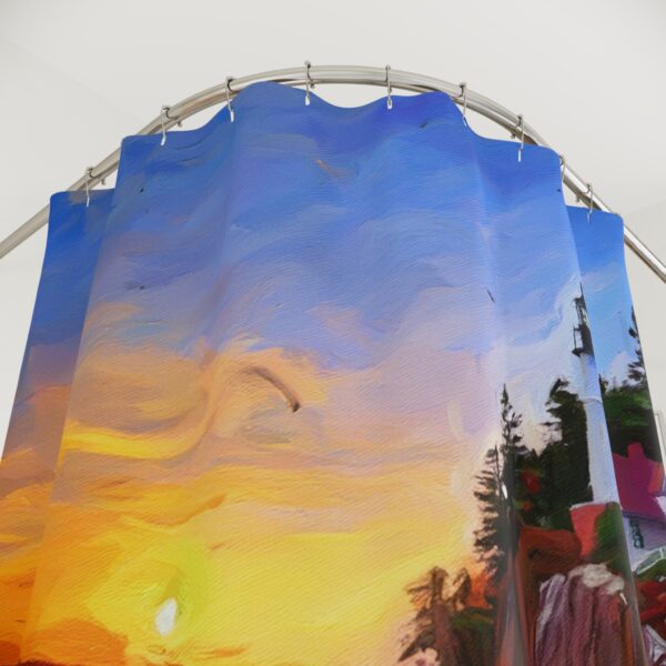 Sunset Acrylic Paint Bass Harbor Head Lighthouse Shower Curtain - Image 2