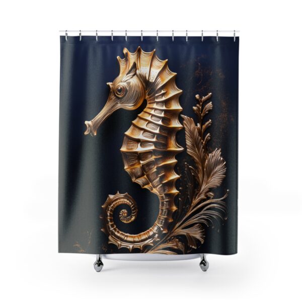 Gold-Accented Elegant Seahorse Shower Curtain - Image 2