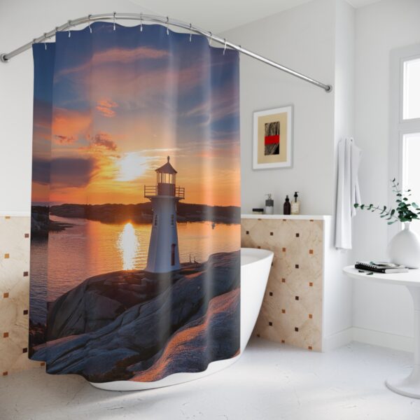 Bohemian Sunrise at Peggy's Cove Lighthouse Shower Curtain - Image 4