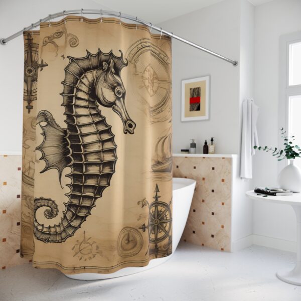 Vintage Nautical Map Seahorse Shower Curtain - Image 4