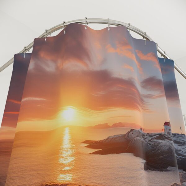 Winter Sunset at Peggy's Cove Lighthouse Shower Curtain Bohemian - Image 2