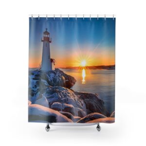 Winter Sunrise at Peggy's Cove Lighthouse Shower Curtain