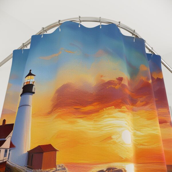 Sunset at Portland Head Light Lighthouse Shower Curtain Acrylic Paint - Image 2