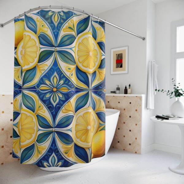 Mediterranean Lemon Tiles Shower Curtains - Image 4