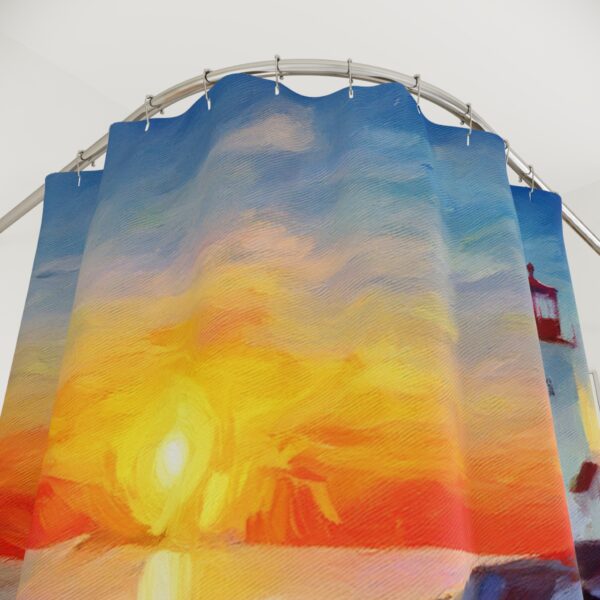 Winter Sunset at Peggy's Cove Lighthouse Shower Curtain Impressionism - Image 2