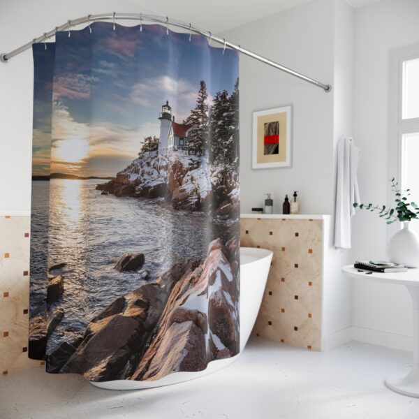 Winter Sunrise  Bass Harbor Head Lighthouse Shower Curtain - Image 4