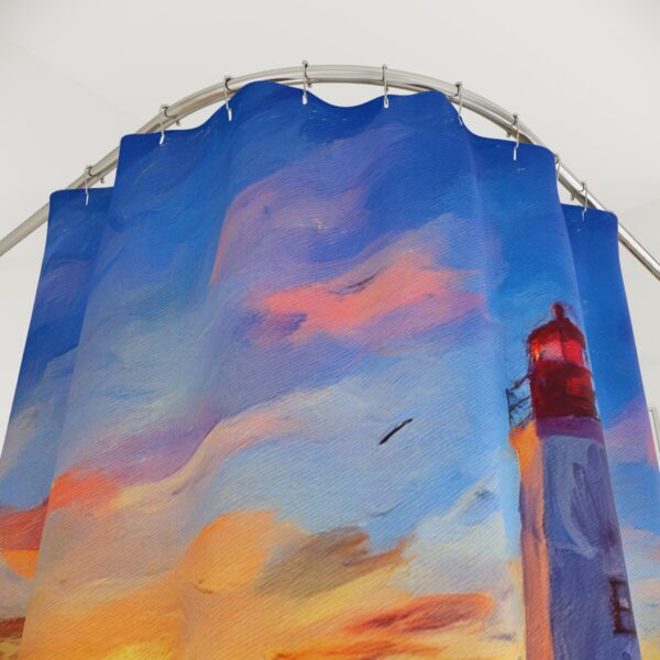 Winter Sunset at Peggy's Cove Lighthouse Shower Curtain Acrylic paint - Image 2