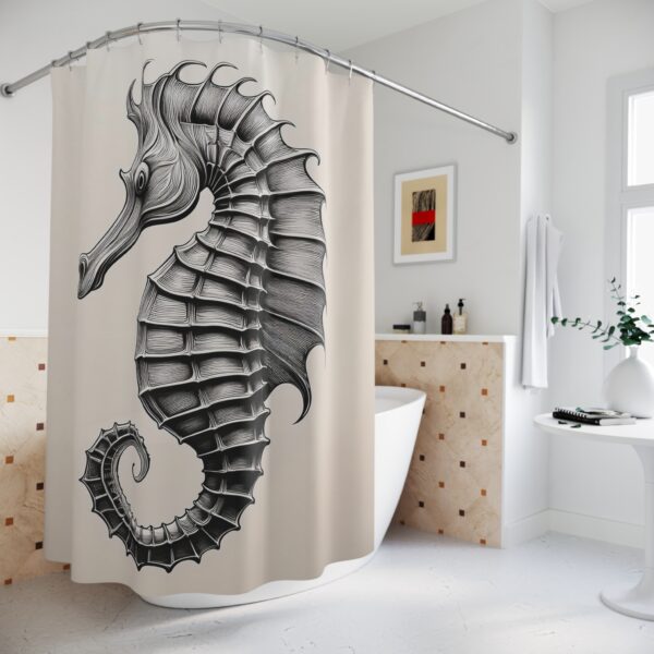 Minimalist Line Art Seahorse Shower Curtain - Image 4