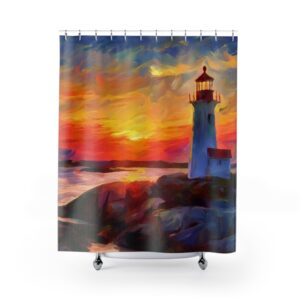 Impressionism Sunset at Peggy's Cove Lighthouse Shower Curtain