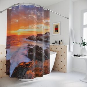 Sunset At Portland Head Light Bohemian Lighthouse Shower Curtain