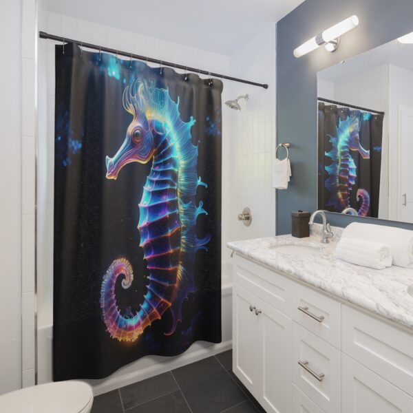 Deep-Sea Bioluminescent Seahorse Shower Curtain - Image 3