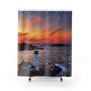 Sunset at Portland Head Light Lighthouse Shower Curtain Impressionism