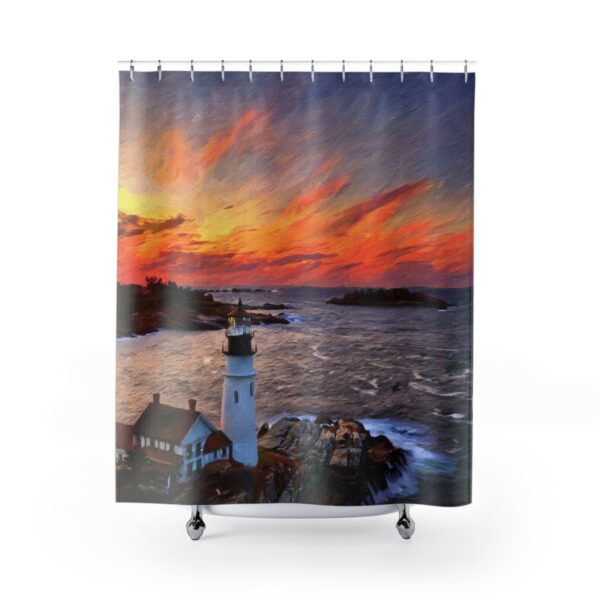 Sunset at Portland Head Light Lighthouse Shower Curtain Impressionism