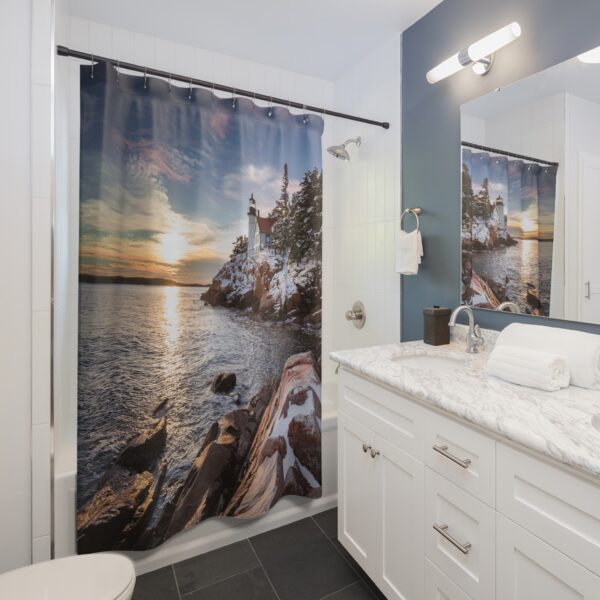 Winter Sunrise  Bass Harbor Head Lighthouse Shower Curtain - Image 3