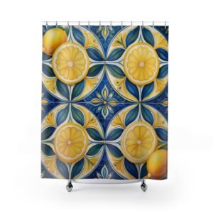 Mediterranean Lemon Tiles Shower Curtains