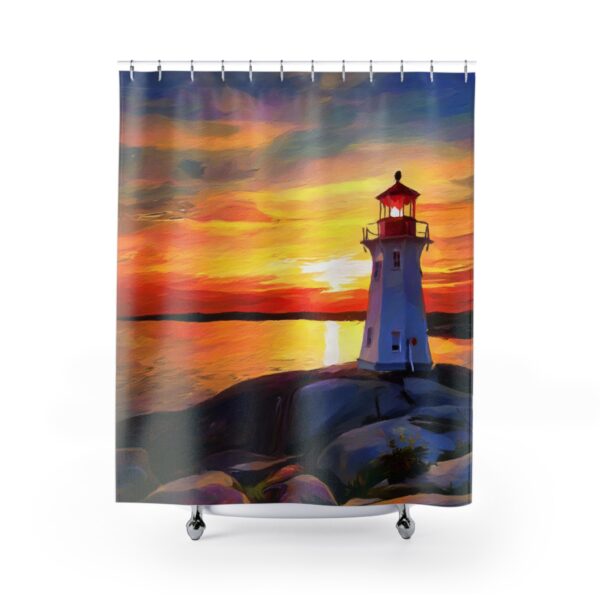 Acrylic Paint Sunset at Peggy's cove Lighthouse Shower Curtain