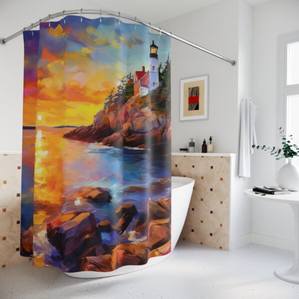 Sunset impressionism Bass Harbor Head Lighthouse shower curtain - Image 4