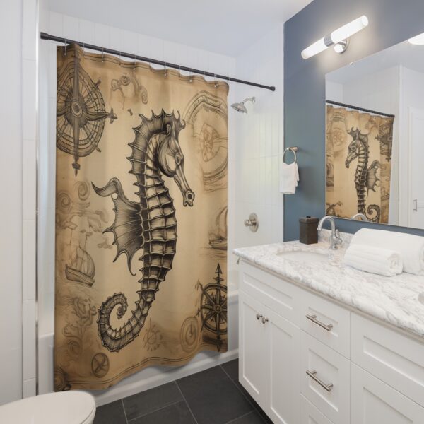 Vintage Nautical Map Seahorse Shower Curtain - Image 3