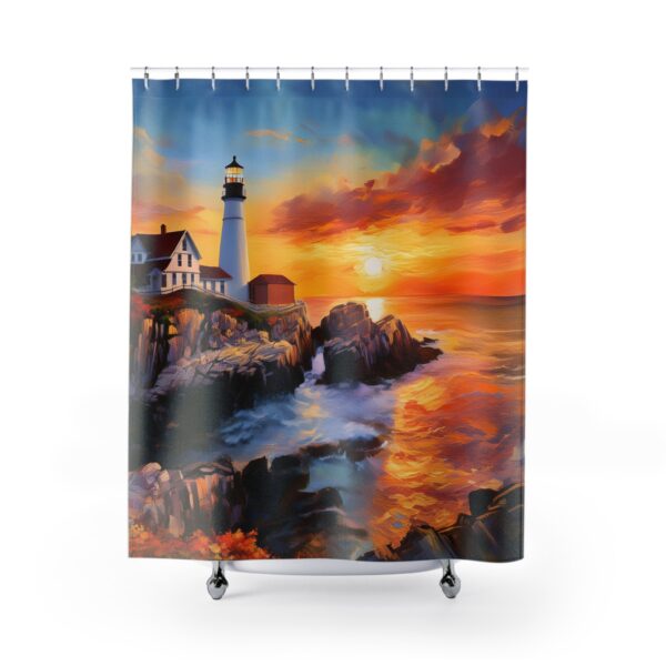 Sunset at Portland Head Light Lighthouse Shower Curtain Acrylic Paint