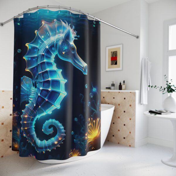 Deep-Sea Bioluminescent Seahorse Shower Curtain - Image 4