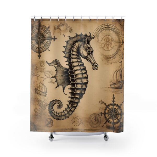 Vintage Nautical Map Seahorse Shower Curtain