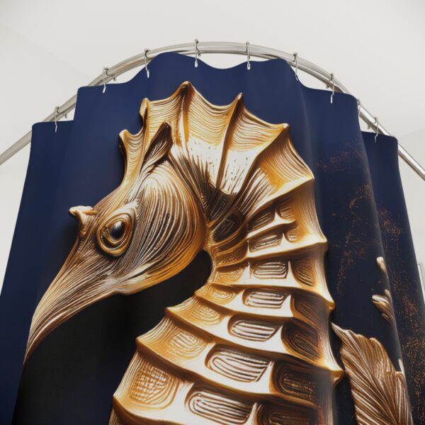 Gold-Accented Elegant Seahorse Shower Curtain - Image 3