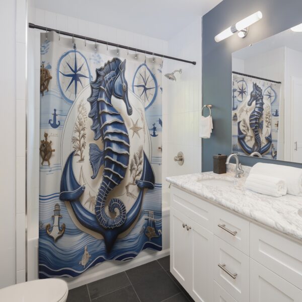 Seahorse with Anchors & Compasses Shower Curtain - Image 3