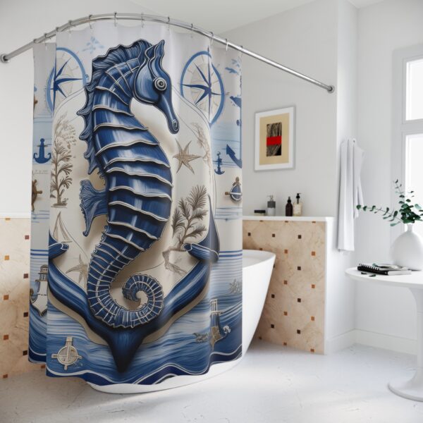 Seahorse with Anchors & Compasses Shower Curtain - Image 4