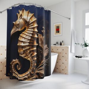 Gold-Accented Elegant Seahorse Shower Curtain