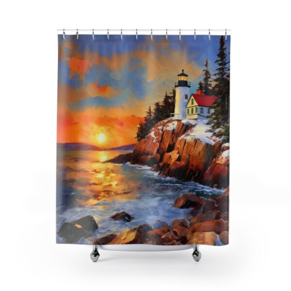 Winter Sunset Impressionism Bass Harbor Head Lighthouse Shower Curtain