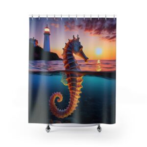 Seahorse with Lighthouse Background Shower Curtain