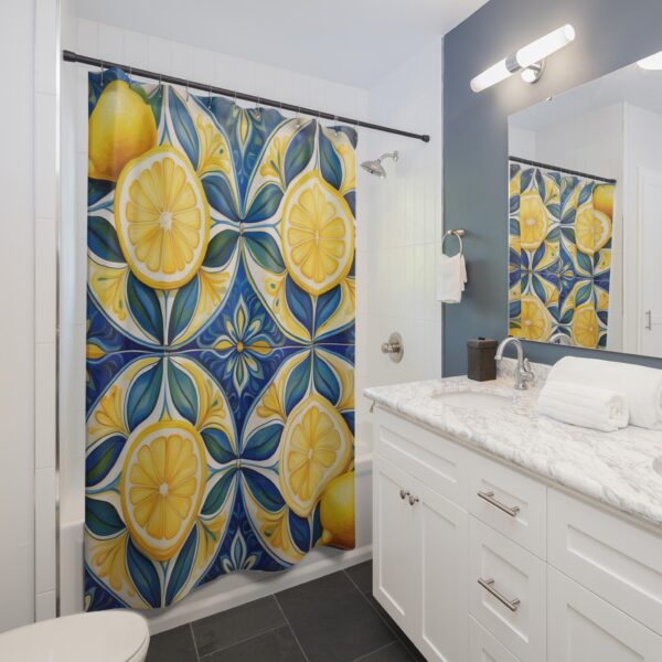 Mediterranean Lemon Tiles Shower Curtains - Image 3