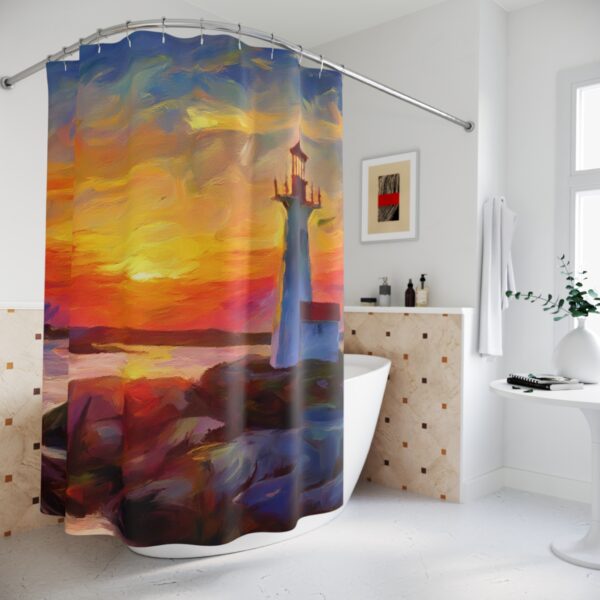 Impressionism Sunset at Peggy's Cove Lighthouse Shower Curtain - Image 4