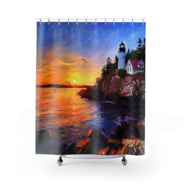 Sunset Acrylic Paint Bass Harbor Head Lighthouse Shower Curtain