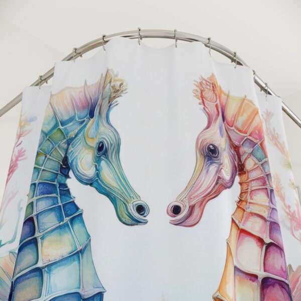 Two Seahorses in Harmony – Watercolor Ocean-Inspired Shower Curtain - Image 2