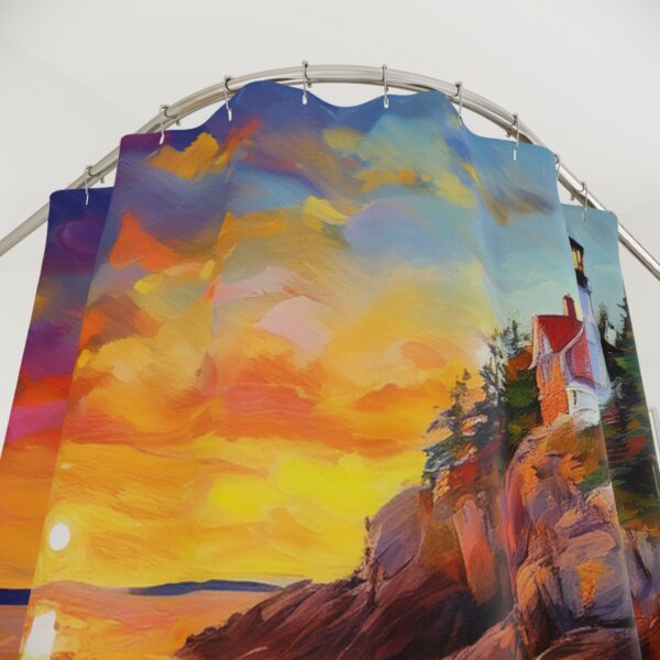 Sunset impressionism Bass Harbor Head Lighthouse shower curtain - Image 2