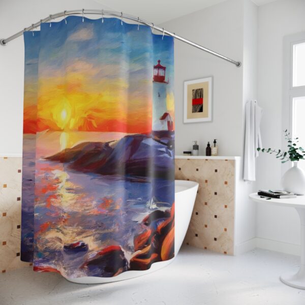 Winter Sunset at Peggy's Cove Lighthouse Shower Curtain Impressionism - Image 4