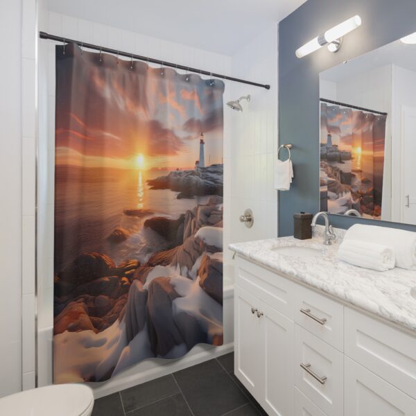 Winter Sunset at Peggy's Cove Lighthouse Shower Curtain Bohemian - Image 3