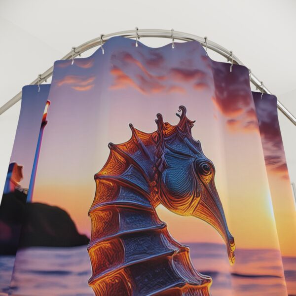 Seahorse with Lighthouse Background Shower Curtain - Image 2