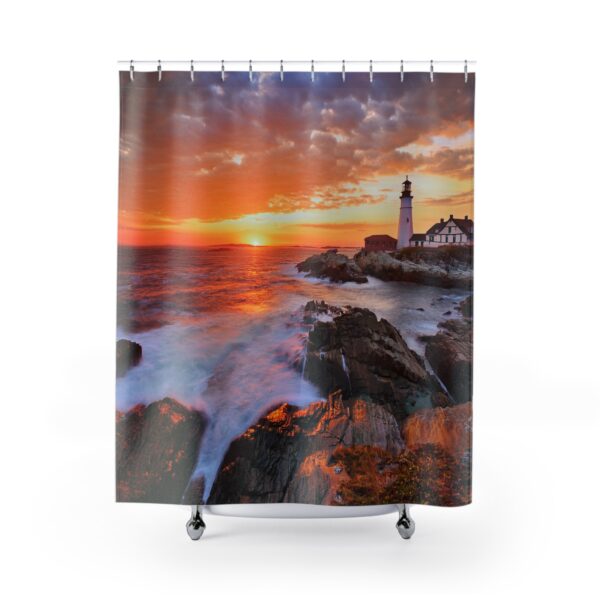 Sunset At Portland Head Light Bohemian Lighthouse Shower Curtain - Image 2