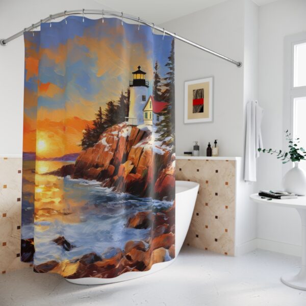 Winter Sunset Impressionism Bass Harbor Head Lighthouse Shower Curtain - Image 4