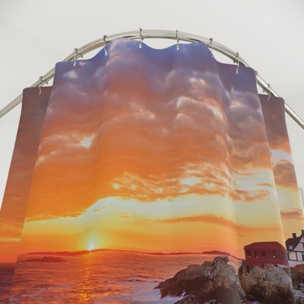 Sunset At Portland Head Light Bohemian Lighthouse Shower Curtain - Image 3