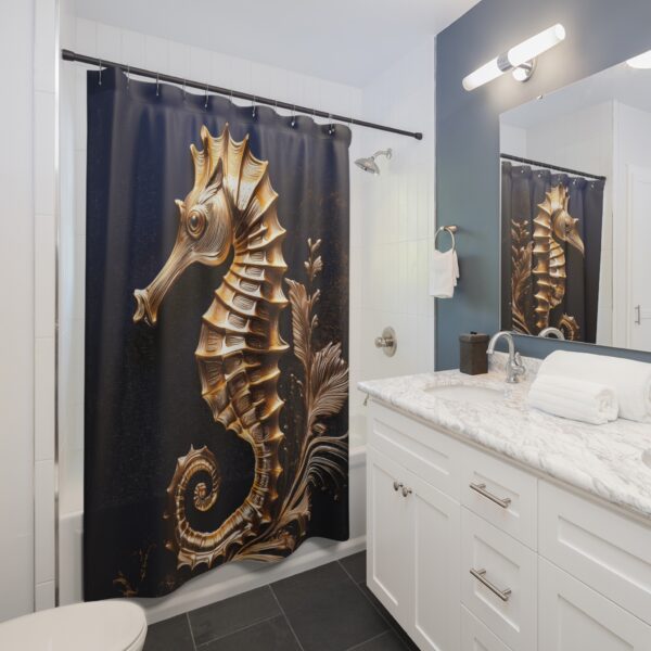 Gold-Accented Elegant Seahorse Shower Curtain - Image 4