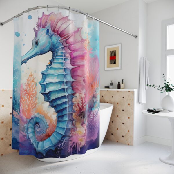 Watercolor Seahorses Shower Curtain - Image 4