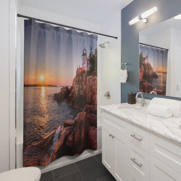 Sunset Bass Harbor Head Lighthouse shower curtain - Image 3