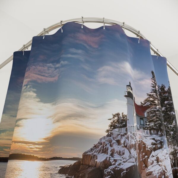 Winter Sunrise  Bass Harbor Head Lighthouse Shower Curtain - Image 2